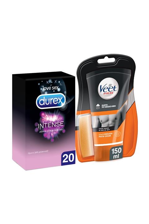 Durex Intense 20li Prezervatif + Veet For Men Duşta Tüy Dökücü Krem 150 ml