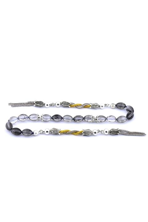 Midyat Gümüş Dünyası Erkek Zaza Model Hareli Toz Kehribar Tesbih