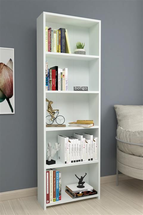 Bofigo Dekoratif 5 Raflı Kitaplık Modern Kitaplık Beyaz