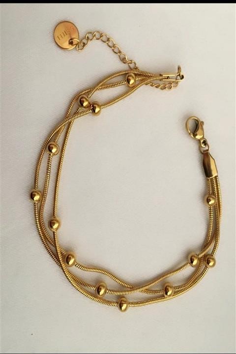 DEMOKAN Kadın Yüksek Kalite 3 Lü Topçuk Yılan Zincir Çelik Bileklik