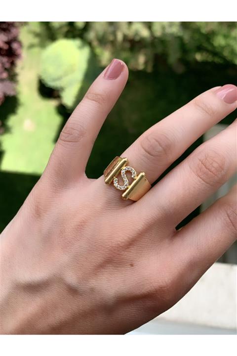 SİSTORİZE Your Luxury S Harfli Altın Kaplama Zirkon Taşlı Yüzük