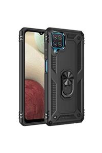 Samsung Galaxy M12 Uyumlu Kılıf Military Armor Metal Yüzüklü Standlı Tank Armor Zırh Silikon