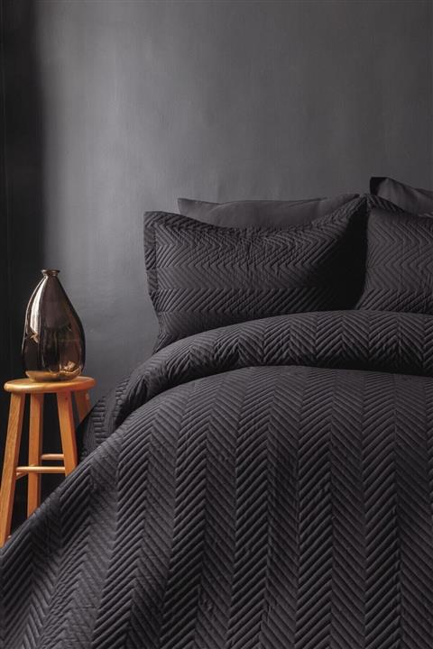 İssimo Home Simply Antrasit Pamuk Saten Çift Kişilik Yatak Örtüsü Seti