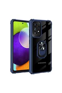 Samsung Galaxy A52 Uyumlu Kılıf Arkası Şeffaf Metal Yüzüklü Köşe Korumalı Armor Tank Zırh Silikon