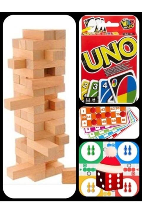 SLV Jenga Kule Denge Oyunu + Uno + Tombala + Kızma Birader Yılbaşı Oyun Seti