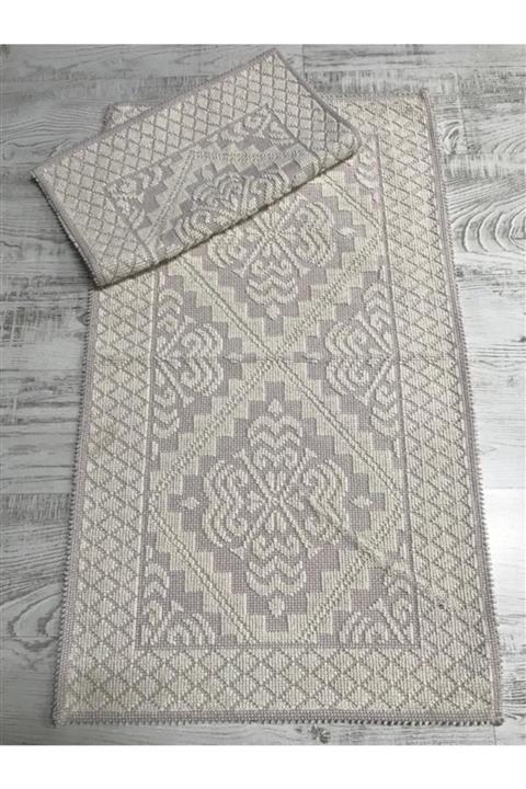 Bonny Home Cillo Pudra Desen % 100 Pamuk Dokuma 2'li Banyo Paspası Seti Klozet Takımı