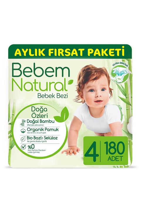 Bebem Natural Bebek Bezi 4 Beden Maxi Aylık Fırsat Paketi 180 Adet