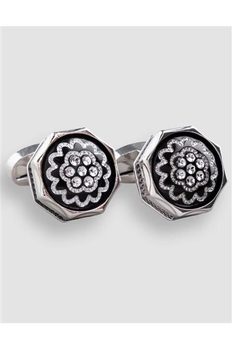 Tudors Köşeli Siyah Taşlı Kol Düğmesi