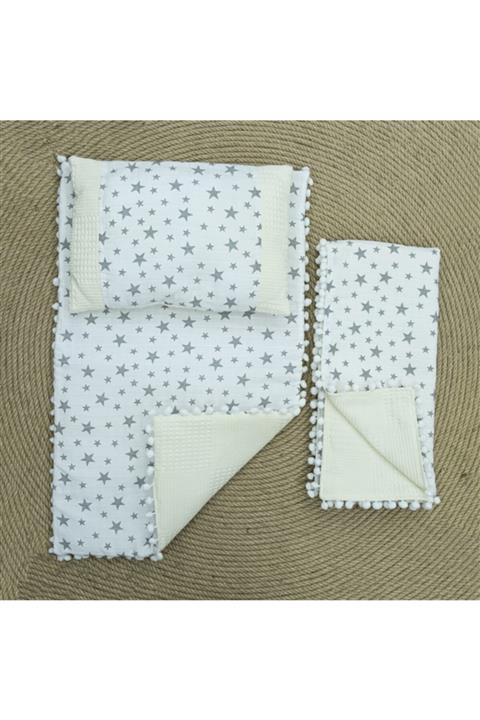 Letizia Altı Pike Üstü Müslin Yıldızlı 3'lü Alt Açma Takımı