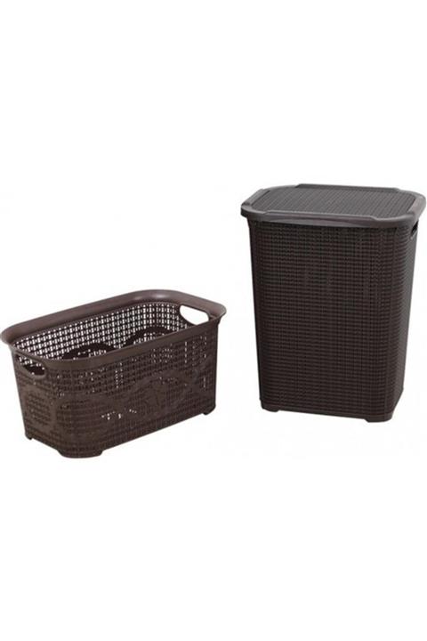 tubihome Kirli Çamaşır Sepeti Ve Çamaşır Selesinden Oluşan Ikili Set Kahverengi Renk