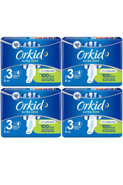 Orkid Ultra Extra Hijyenik Ped Gece Tekli Paket 6'lı X 4 Paket