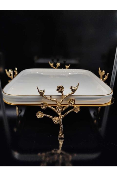 Sunum Gold/altın Ayaklı Standlı Servis Tabağı Kare 28x13cm