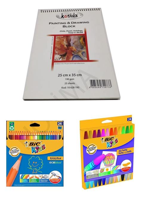 Bic Resim Defteri 25x35 Kosida 190 gr 25 Yp Okul Boyama Seti