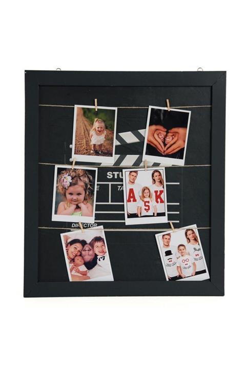 MESHUR STORE Klaket Tasarımlı Ipli Mandallı Fotoğraf Çerçevesi Büyük Boy