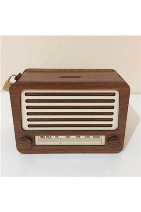 Sensoria Nostaljik Radyo Görünümlü Dekoratif Kilitli Ahşap Kumbara