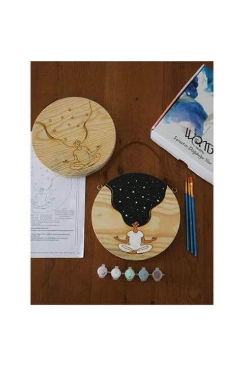 wombhobby Yoga Ahşap Boyama Seti(doğal Amerikan Çamı 19 Cm Çap 2.5 Cm Kalınlık)