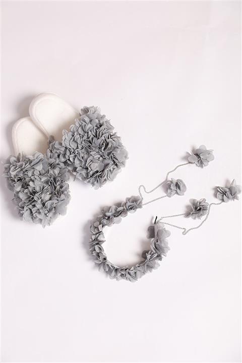 Azebu Lohusa Tac Ve Lohusa Terlik Seti - Gri