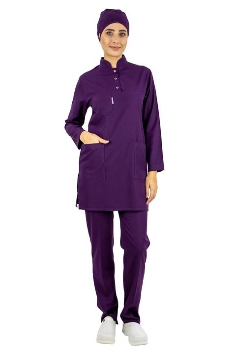 Alsancak Üniforma Koyu Mor Likralı Tesettür Hemşire Forması