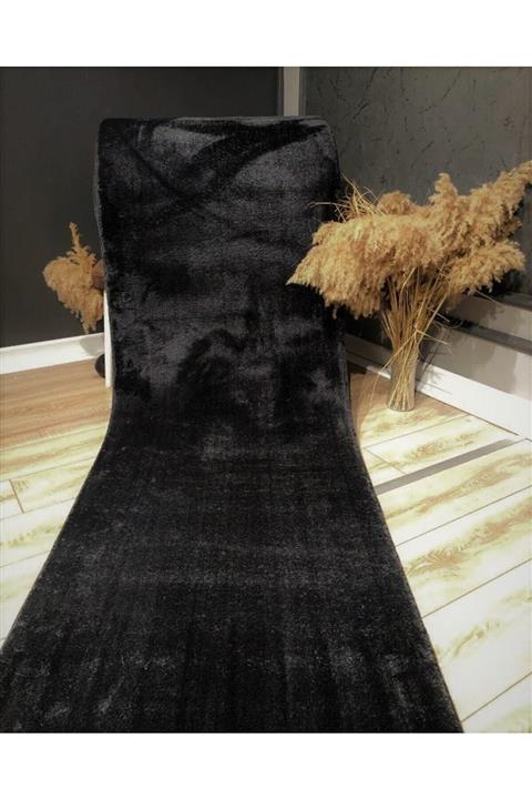 Sarar Siyah Lüx Post Peluş Kesme Halı Yolluk Kaymaz Taban Yıkanabilir Pofuduk