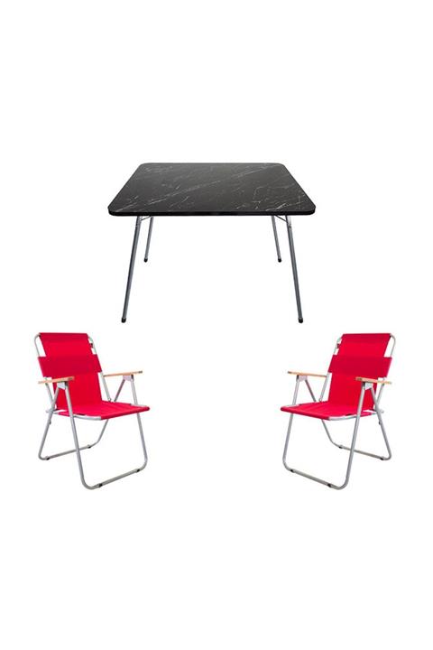 Bofigo Granit Katlanır Masa + 2 Adet Katlanır Sandalye Kırmızı