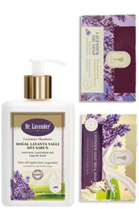 Dr. Lavender Saf Lavanta Yağlı Sıvı Sabun 300 ml + Keçi Sütü Sabunu + Lavanta Sabunu Bitkisel Sabun Seti