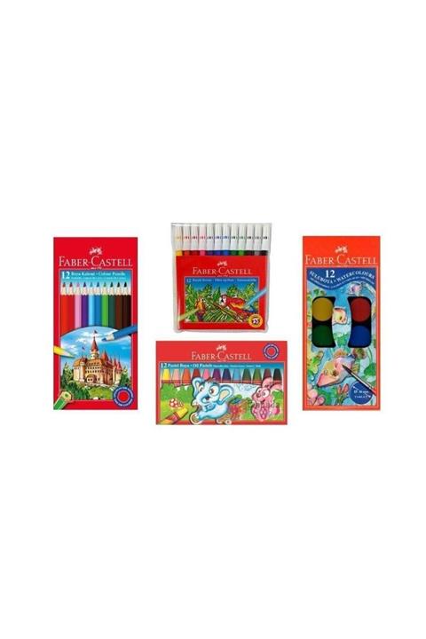 Faber Castell 4'lü Boya Seti (12'Lİ KURU-SULU-PASTEL-KEÇELİ BOYA) B.s
