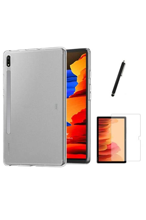 Samsung Galaxy Tab S7 T870 Uyumlu Tablet Kılıf + Ekran Koruyucu + Kalem Süper Silikon Şeffaf