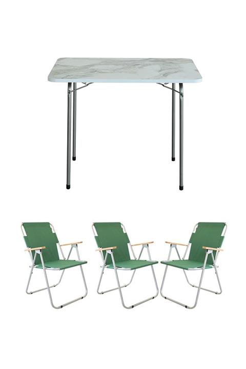 Bofigo 60x80 Efes Katlanır Masa + 3 Adet Katlanır Sandalye Kamp Seti Bahçe Balkon Takımı Yeşil