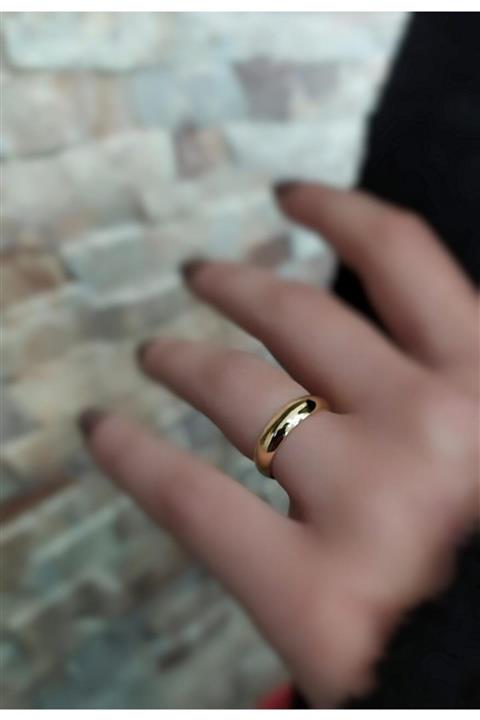 Erer Gümüş Kararmaz Gümüş 4 mm Altın Kaplama Alyans Yüzük