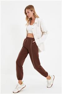 TRENDYOLMİLLA Kahverengi Karyoka Dikişli Loose Jogger Şardonlu Örme Eşofman Altı TWOAW22EA0083