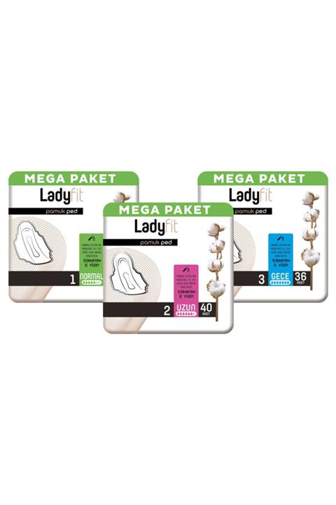 Lady Fit Ladyfit Pamuk Ped Mega Avantajlı Paket Normal 48 Adet + Uzun 40 Adet + Gece 36 Adet