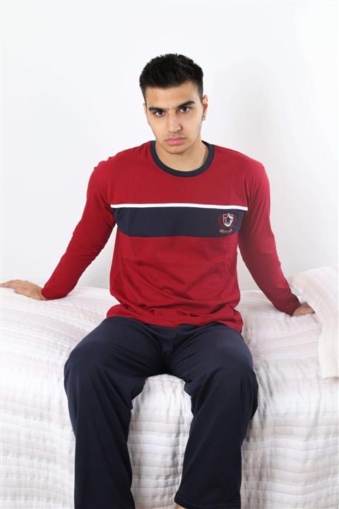 Rimoli Erkek Bordo Pamuk Bisiklet Yaka Pijama Takımı