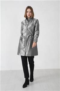 Moodbasic Aksesuarlı Parlak Trench Gri