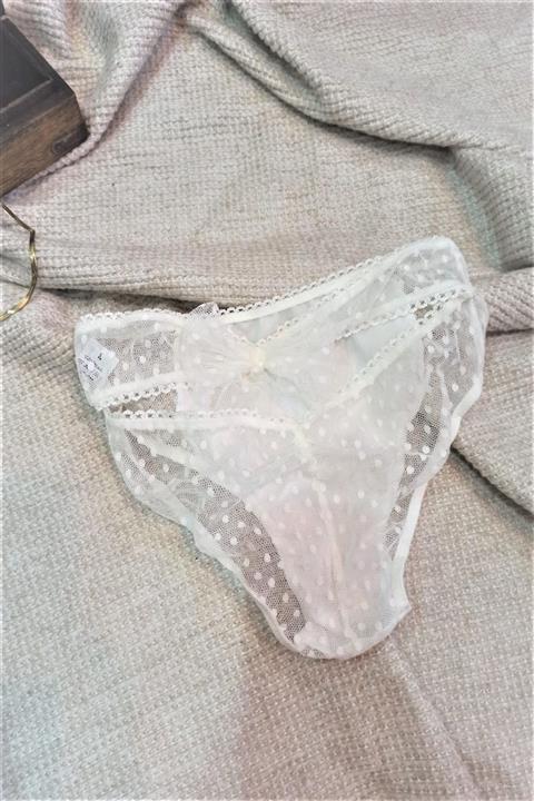 tuse design Kadın Beyaz Dantelli Fiyonklu Slip