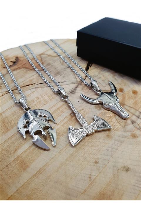 Dukkanka 3'lü Savaşçı Top Zincir Erkek Kolye Seti