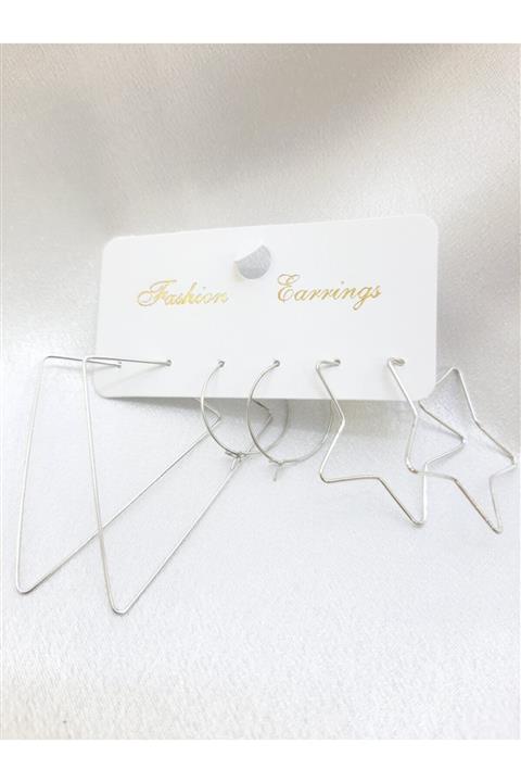 TÜKKAN ACCESSORİES Telkari 3 Figürlü 3 Çift Gümüş Kaplama Kombin Çoklu Küpe