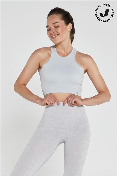 Jerf Palmi Kendinden Desenli Yuvarlak Yaka Kaplı Bra Gri