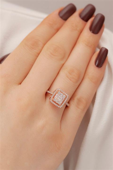 ATEŞ GOLD Çizgili Baget Gümüş Yüzük