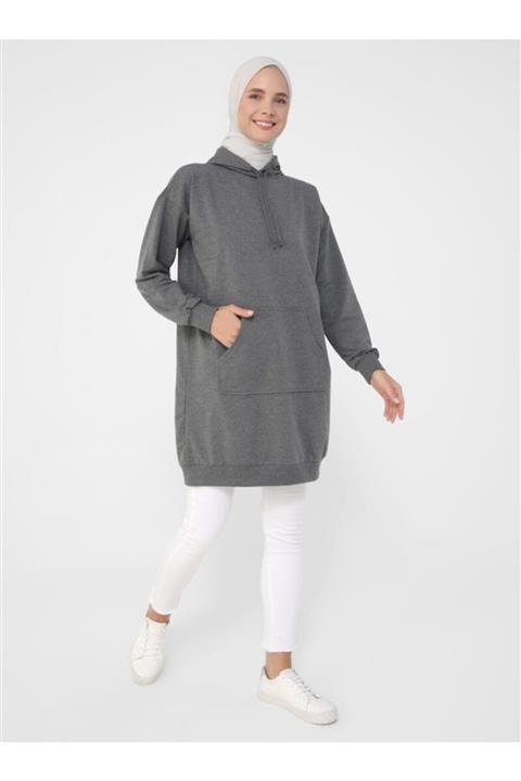 Refka Kapüşonlu Sweatshirt - Antrasit - Basic