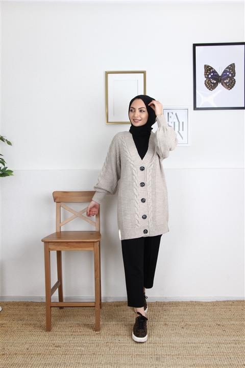 Esvet Kadın Krem Tesettür Triko Hırka