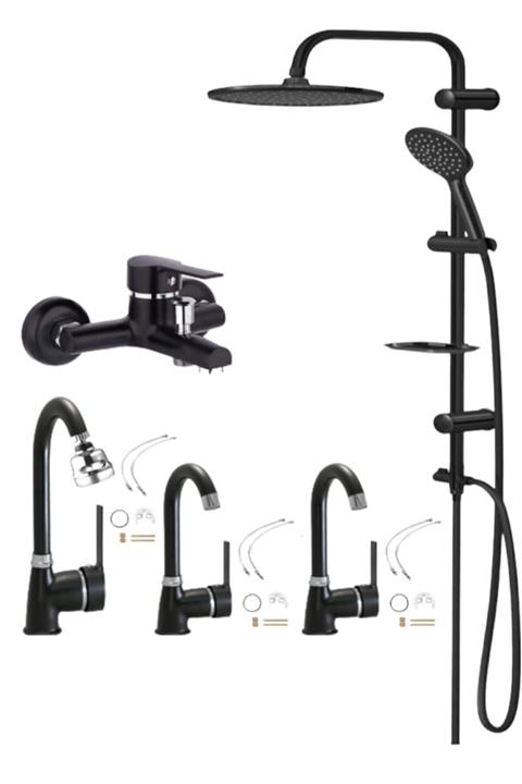 KCA ARMATÜR Kca Siyah Lüx Robot Mutfak Banyo Lavabo Bataryası Çift Su Girişli Lüx Set