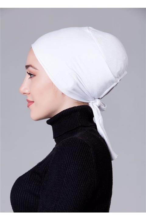 Asafir Kadın Beyaz Likralı Kaymayan Tesettür Bone