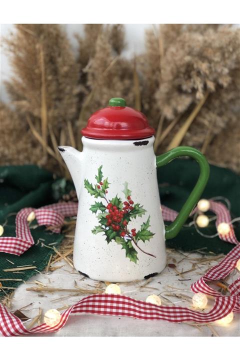 Handmadesign Kapaklı El Yapımı Seramik Sürahi - Yılbaşı Temalı Kokina