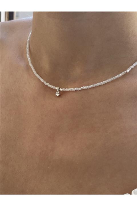 ymur tasarım Tektaş Detaylı Ay Taşı Kolye