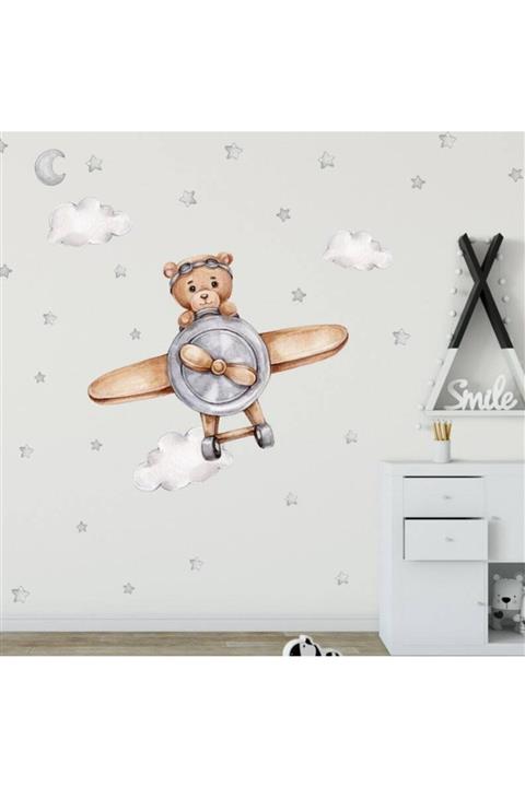 Baskı Madeni Sevimli Uçan Ayıcık Çocuk Odası Duvar Sticker
