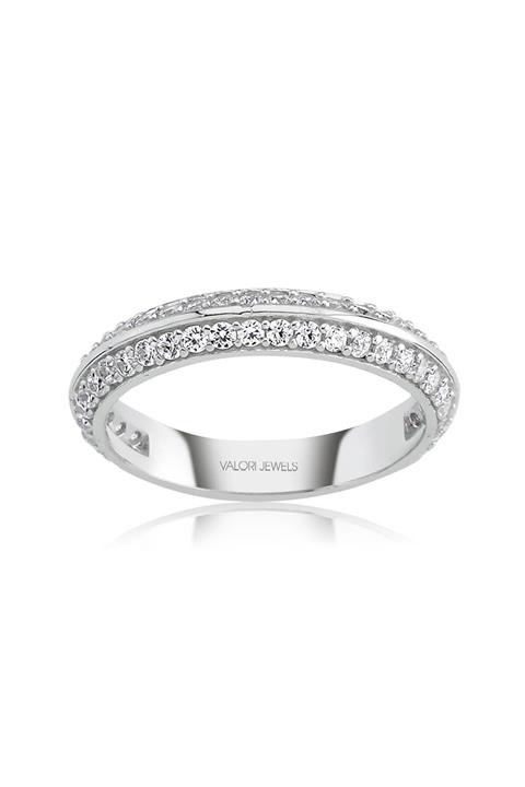 Valori Jewels Çift Sıra Zirkon Taşlı, Gümüş Yarımtur Yüzük