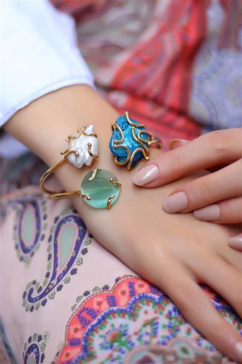 Molly Ayarlanabilir Kedi Gözü, Inci Ve Solar Agat Doğaltaşlı Bilezik