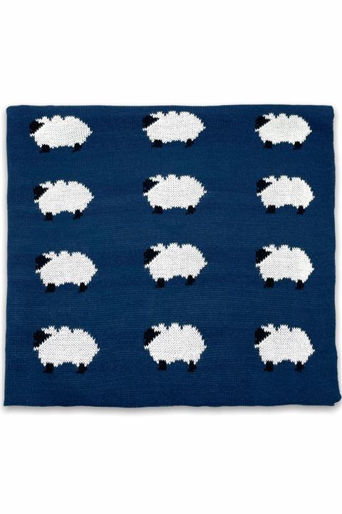 BabyCoco Triko Örgü Bebek Battaniyesi Indigo Koyuncuklar 70x70cm