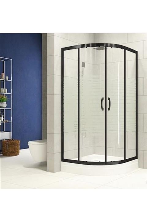 Durul Duşakabin 100x100 Oval Siyah 5 mm Çizgili Cam - Duş Teknesiz