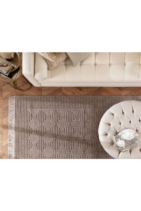 Madame Coco Laura Saçaklı Halı - Vizon - 160x230 Cm